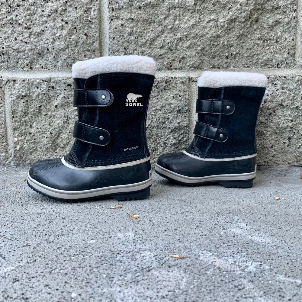 SOREL 1964 Pac Snow Boots Kids 10 27 Faux Fur Black Waterproof Winter Boot Suede - Picture 2 of 14